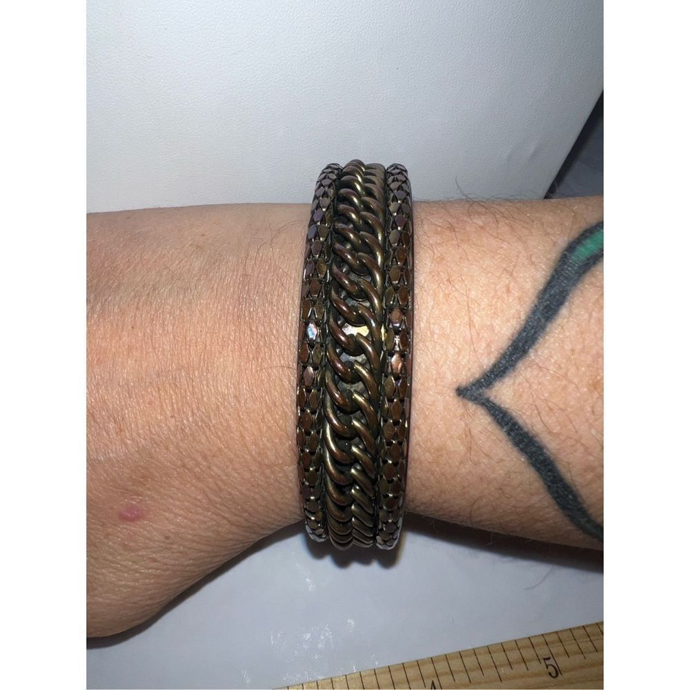 Iridescent Bronze Tone Chain‎ Overlay Bangle Bracelet